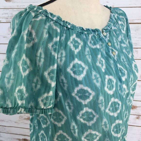 Joe Fresh Peasant Blouse Women Medium Green Cotton Elastic Neckline - Picture 7 of 9